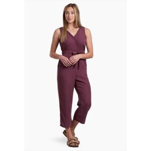 KUHL Womens Fresco Jumpsuit Wine Purple Tencel Linen Blend Sleeveless Cropped S